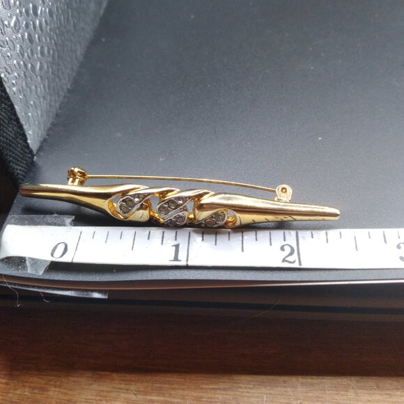 lot of 4 Rhinestone Faux Pearl Bar Brooches gold tone - Picture 2 of 6